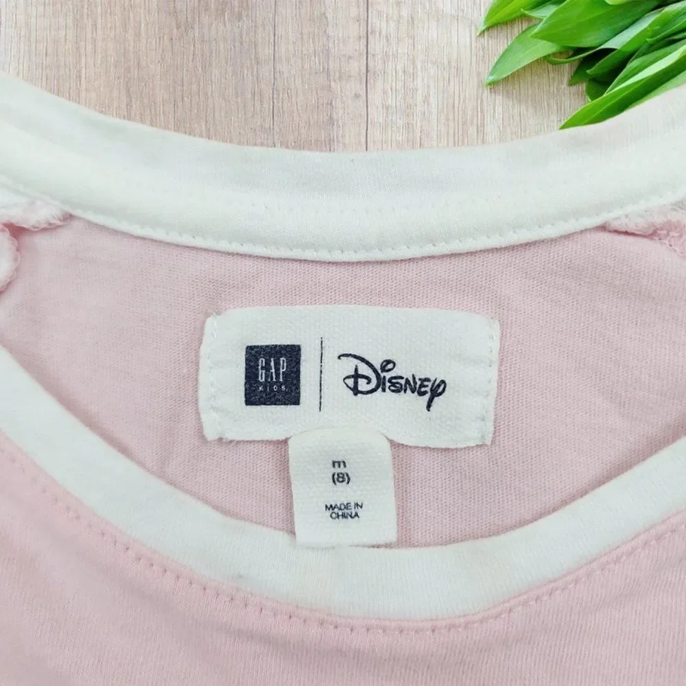 Gap Kids Disney Girls Top Size 8 Pink White Curved Hem Raglan Sleeve